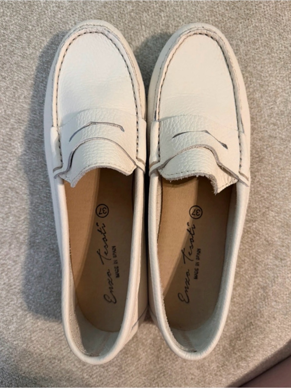 Women's White Leather Penny Loafers